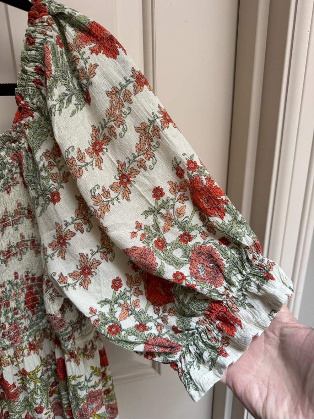 Floral Smocked Midi Dress Puff Sleeves - Picture 5 of 8
